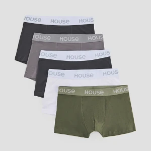 Bokserki szare, białe i zielone z logowaną taśmą 5-pak House