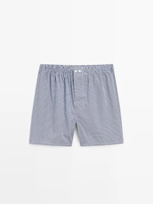 Bokserki W Mikrokratkę Ze 100% Bawełny - Granatowy - Massimo Dutti - Male