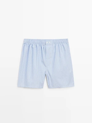 Bokserki Ze 100% Bawełny W Paski - Błękitny - Massimo Dutti - Male