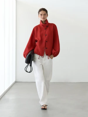 Bomberka Bufiasta Z Lnu - Pomarańczowy - - Massimo Dutti - Kobieta