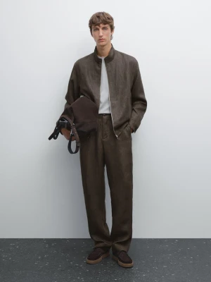 Bomberka Total Look Z Lnu Z Efektem Sprania - Brązowy - - Massimo Dutti - Mężczyzna