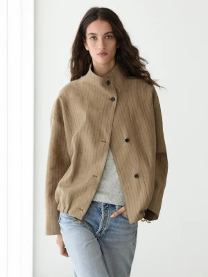 Bomberka W Paski Z Domieszką Lnu - Jansy Khaki - - Massimo Dutti - Kobieta