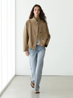 Bomberka W Paski Z Domieszką Lnu - Jansy Khaki - - Massimo Dutti - Kobieta