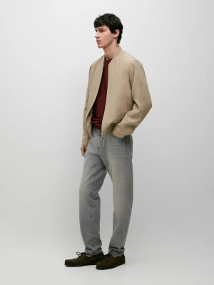 Bomberka Z Lnu - Beżowy - - Massimo Dutti - Mężczyzna