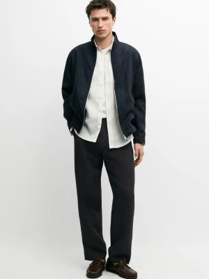 Bomberka Z Lnu - Granatowy - - Massimo Dutti - Mężczyzna