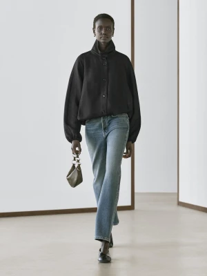 Bomberka Z Lnu I Jedwabiu - Czarny - - Massimo Dutti - Kobieta