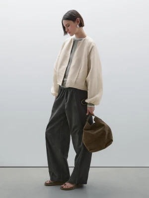 Bomberka Z Lnu I Jedwabiu Z Wystrzępieniami - Beżowy - - Massimo Dutti - Female