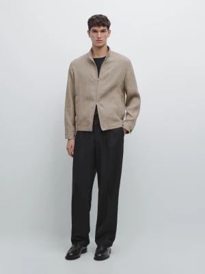 Bomberka Z Lnu Z Efektem Sprania Total Look - Brązowy - - Massimo Dutti - Mężczyzna