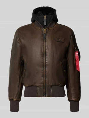 Bomberka z materiału skóropodobnego z detalami z logo Alpha Industries Ciemnobrązowy