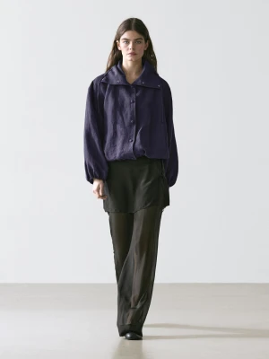 Bomberka Ze 100% Lnu Z Ozdobnym Kołnierzykiem - Indygo - - Massimo Dutti - Kobieta