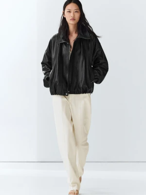 Bomberka Ze Skóry Nappa - Czarny - Massimo Dutti - Female