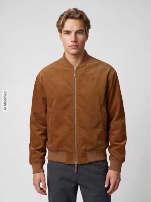 kroj regular fit bomberka z czystej bawełny model 'Daniel' Selected Camel