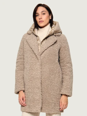 BOMBOOGIE Puchowy płaszcz 2w1 Odessa | shearling beżowy