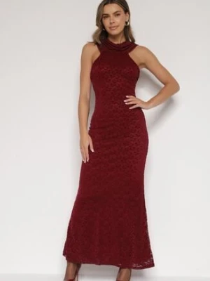 Bordowa Asymetryczna Sukienka z Falbaną Nawedina