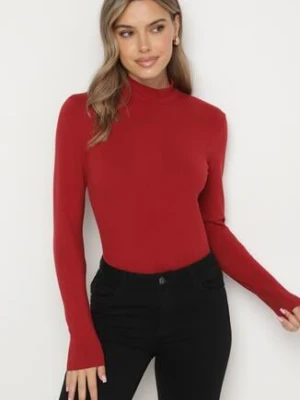 Bordowa Bawełniana Bluzka na Długi Rękaw z Półgolfem Riabeth glo-story