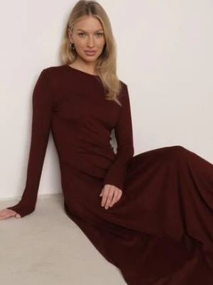Bordowa Bawełniana Sukienka o Rozkloszowanym Kroju Tuselenea