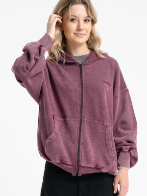 Bordowa bluza REGULAR z kapturem z efektem sprania Reporter