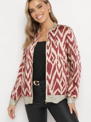 Bordowa Bluza w Stylu Bomberki o Połyskującym Wykończeniu Sivalu rosa