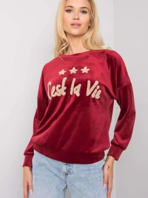 Bordowa bluza welurowa z napisem Italy Moda