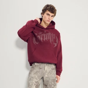 Bordowa bluza z kapturem i nadrukiem Crime House