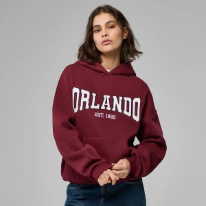 Bordowa bluza z kapturem i napisem Orlando House