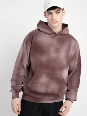 Bordowa bluza z kapturem z efektem sprania Reporter