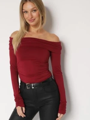 Bordowa Bluzka Hiszpanka Vices z Marszczeniem w Talii i przy Rękawach Temile