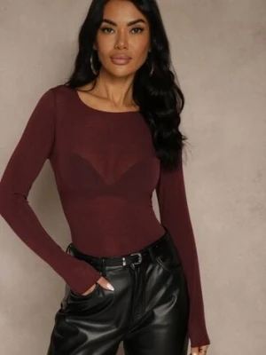 Bordowa Bluzka Longsleeve z Wiskozy i Kaszmiru Unelle