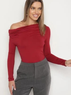 Bordowa Bluzka Vices o Asymetrycznym Kroju z Długimi Rękawami Kovrra