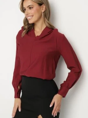 Bordowa Bluzka z Bufiastym Rękawem i Dekoltem V Lesna j studio