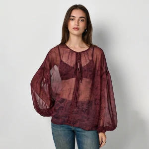 Bordowa bluzka z długim rękawem we wzór paisley House