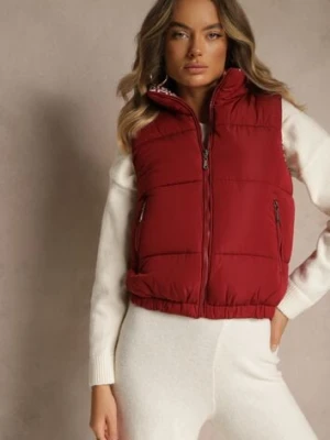 Bordowa Kamizelka Ozdobiona Pikowaniem i Wzorzystą Podszewką w Meander Olerea j.style