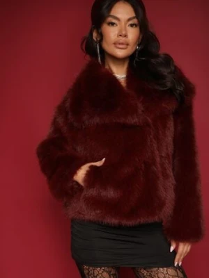 Bordowa Klasyczna Kurtka Futerko z Szerokim Kołnierzem Sannithra lovery