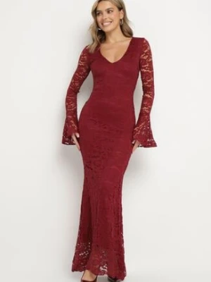 Bordowa Koronkowa Sukienka o Dopasowanym Kroju z Szerokim Dołem Annadira allyson