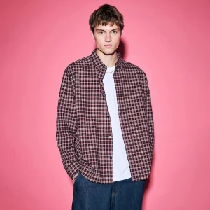 Bordowa koszula w kratę z długim rękawem House