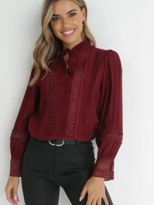 Bordowa Koszula ze Stójką i Koronką Argochis