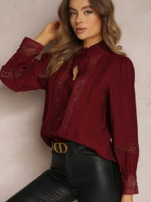 Bordowa Koszula ze Stójką i Koronką Phaeninca