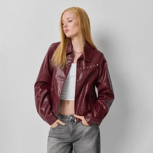 Bordowa kurtka dad fit z imitacji skóry z ćwiekami House