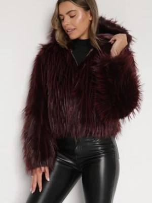Bordowa Kurtka Futerko na Suwak z Kapturem Zetale