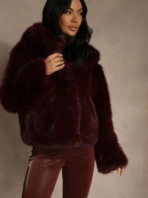 Bordowa Kurtka Futerko z Nieodpinanym Kapturem Vetisala