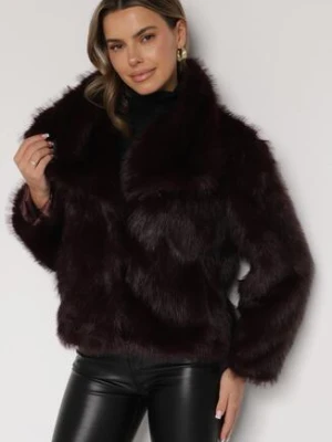 Bordowa Kurtka Futerko z Ozdobnym Kołnierzem Devrenna