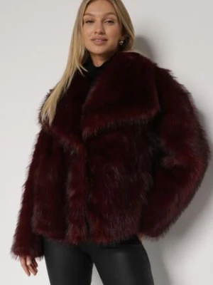 Bordowa Kurtka Futerko z Szerokim Kołnierzem Vertilira