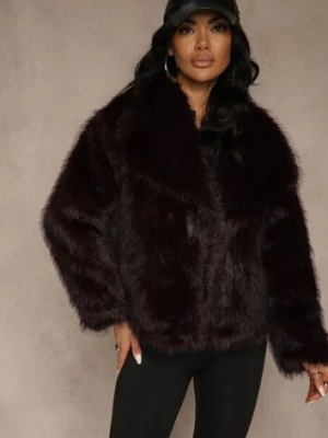 Bordowa Kurtka Futrzana Ozdobiona Kołnierzem Avelire