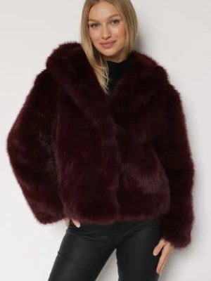 Bordowa Kurtka Futrzana z Nieodpinanym Kapturem Vetirire