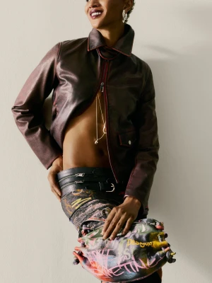 Bordowa kurtka imitująca skórę Desigual