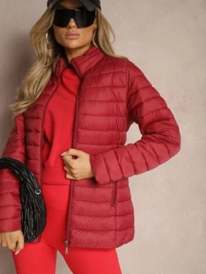 Bordowa Kurtka Ozdobiona Pikowaniem i Kieszeniami na Suwak Mivuria j.style