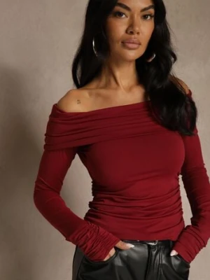 Bordowa Marszczona Bluzka Hiszpanka Vices z Wywiniętym Dekoltem Termola
