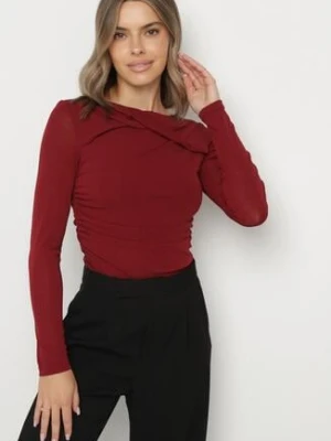 Bordowa Marszczona Bluzka z Długim Rękawem i Detalem przy Dekolcie Estellana bisou's project