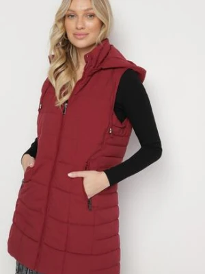 Bordowa Pikowana Kamizelka z Odpinanym Kapturem i Kieszeniami na Suwak Anoria j.style