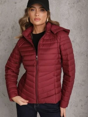 Bordowa Przejściowa Kurtka Pikowana z Kapturem z Możliwością Odpięcia Pretiga jstyle